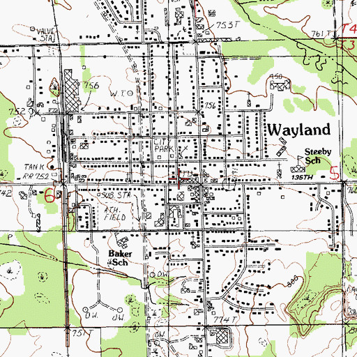 Topographic Map of Wayland Police Department, MI