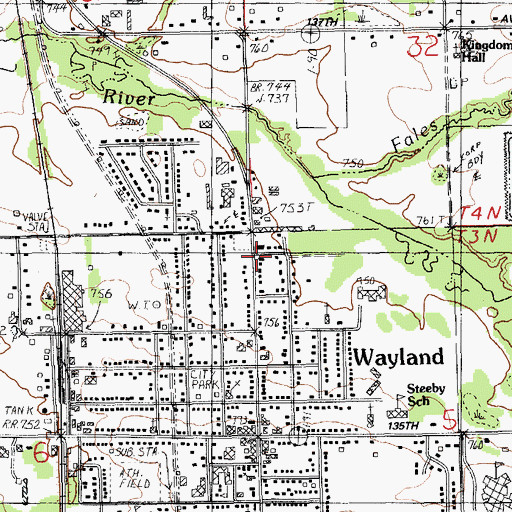 Topographic Map of Michigan State Police District 5 Wayland Post 52, MI