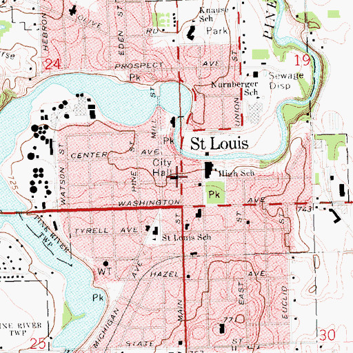 Topographic Map of Saint Louis Police Department, MI