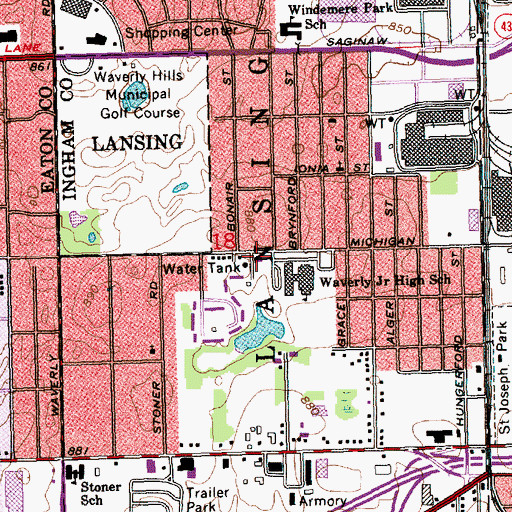 Topographic Map of Lansing Township Police Department, MI