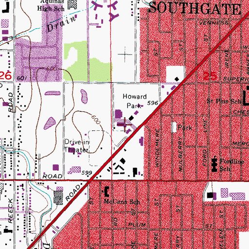 Topographic Map of Southgate Police Department, MI