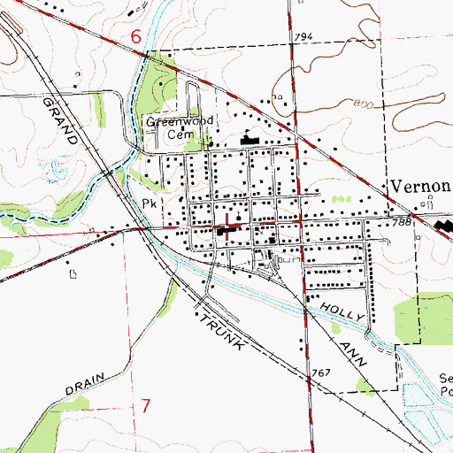 Topographic Map of Vernon Police Department, MI