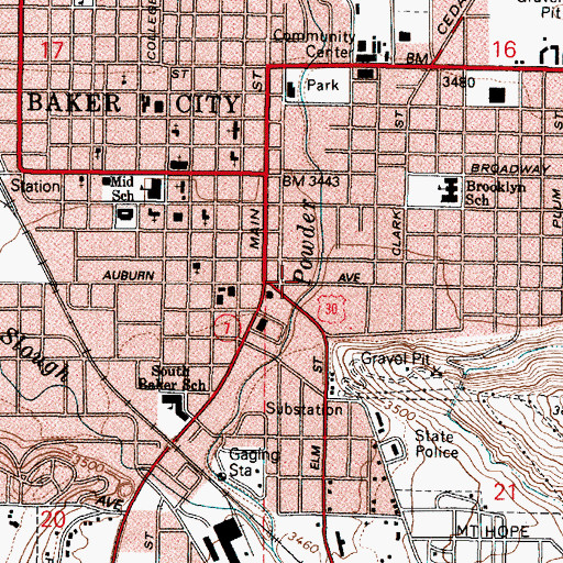 Topographic Map of Baker City Police Department, OR