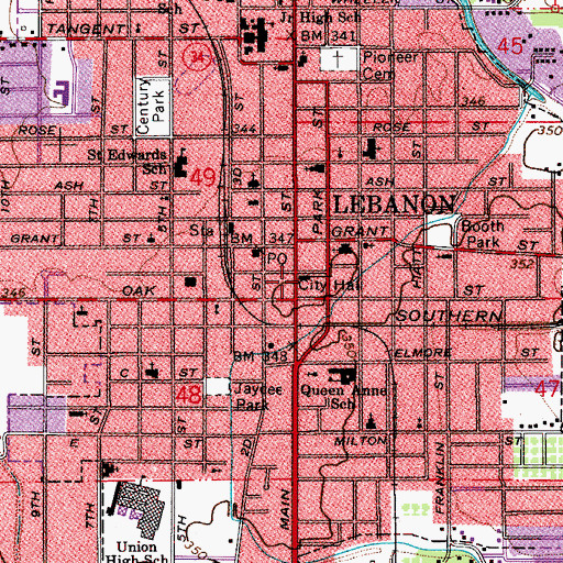 Topographic Map of Lebanon Police Department, OR