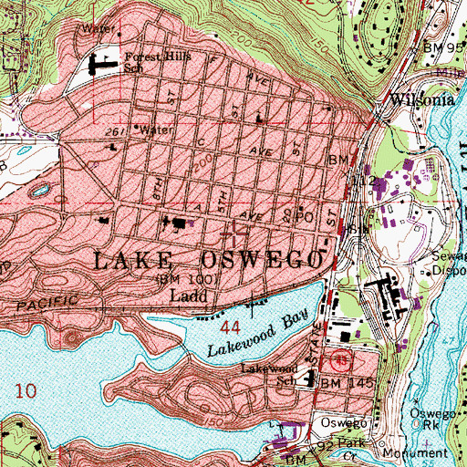Topographic Map of Lake Oswego Police Department, OR