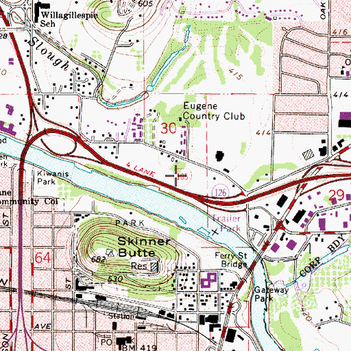 Topographic Map of Eugene Police Department, OR