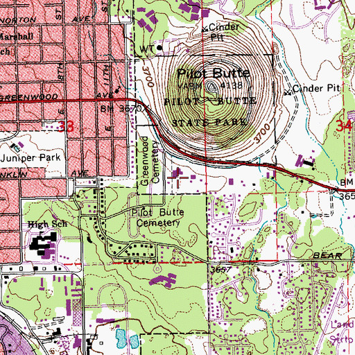 Topographic Map of Bend Police Department, OR