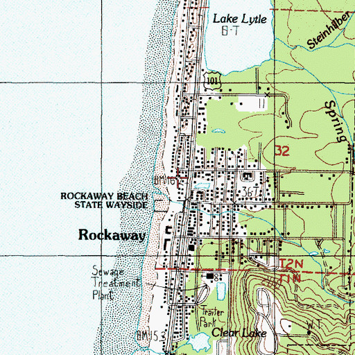 Topographic Map of Rockaway Beach Police Department, OR