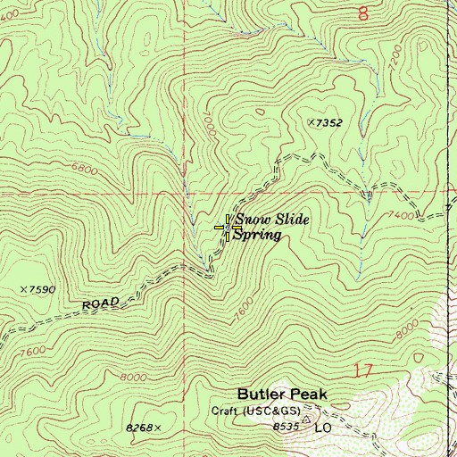 Topographic Map of Snow Slide Spring, CA