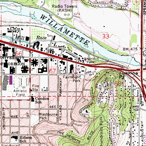 Topographic Map of University of Oregon Police Department, OR
