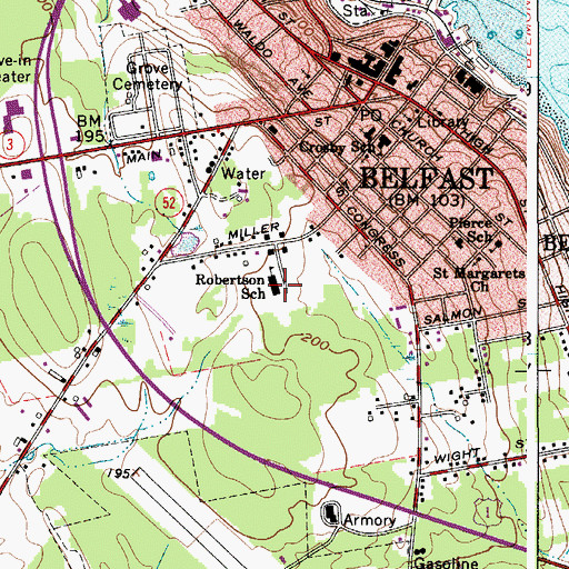 Topographic Map of The School Sweetser Belfast, ME