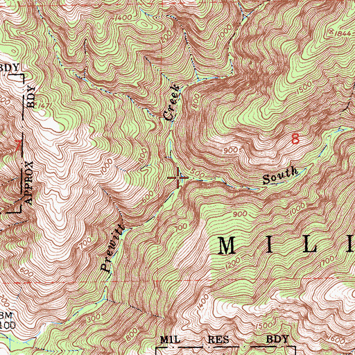 Topographic Map of South Fork Prewitt Creek, CA