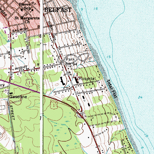 Topographic Map of Waldo County General Hospital Marx Library, ME