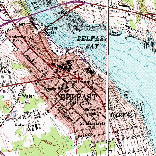 Topographic Map of Belfast Free Library, ME