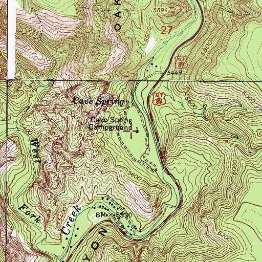 Topographic Map of Cave Spring Campground, AZ
