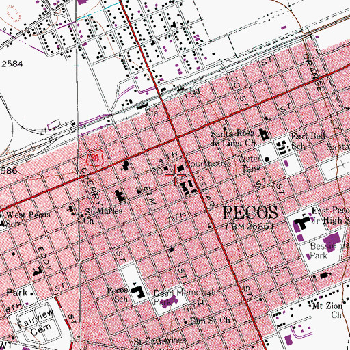Topographic Map of Reeves County Jail, TX