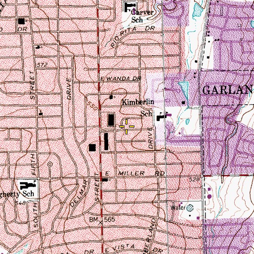 Topographic Map of Garland Neighborhood Police, TX