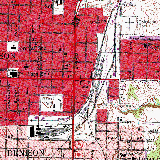 Topographic Map of Denison Police Department, TX