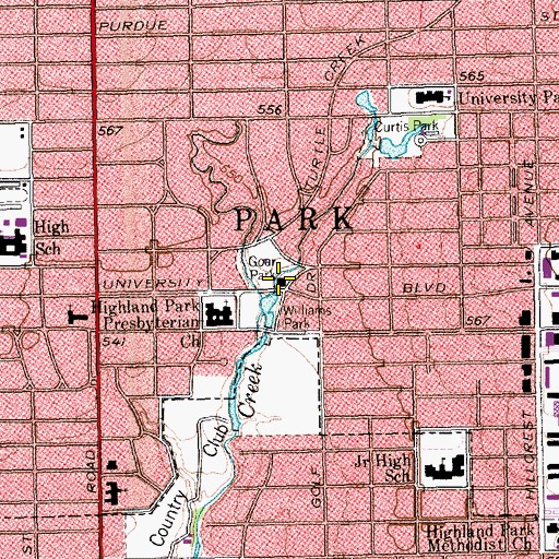 Topographic Map of University Park Police Department, TX