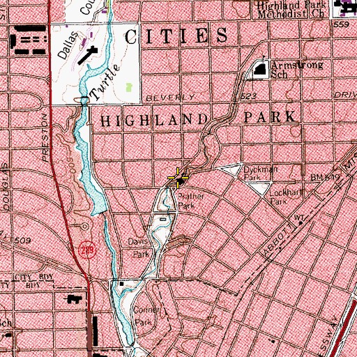 Topographic Map of Highland Park Department of Public Safety Police Department, TX