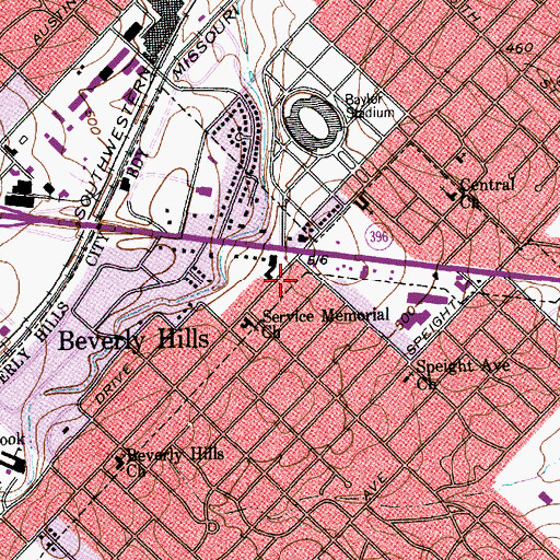 Topographic Map of Beverly Hills Police Department, TX