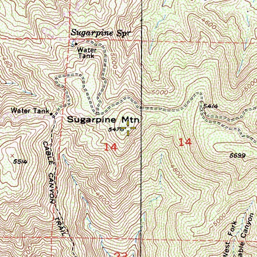 Topographic Map of Sugarpine Mountain, CA