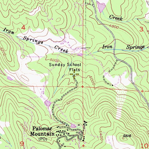 Topographic Map of Sunday School Flats, CA