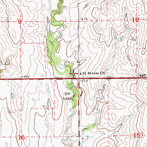 Topographic Map of Saint Peters Meredith Cemetery, KS