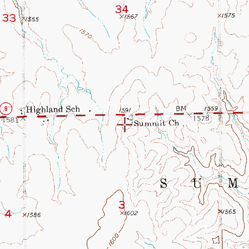 Topographic Map of Highland Methodist Cemetery, KS