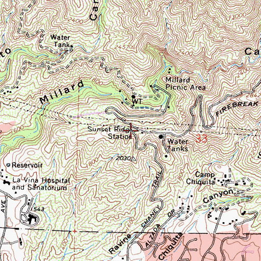 Topographic Map of Sunset Ridge Station, CA