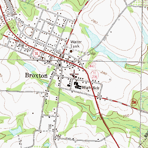 Topographic Map of Broxton Baptist Church, GA