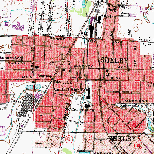 Topographic Map of Shelby City Hall, OH