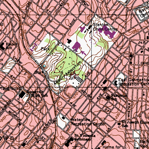 Topographic Map of Awbury Recreation Center, PA