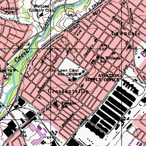 Topographic Map of Lawncrest Recreation Center, PA