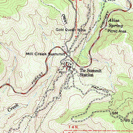 Topographic Map of Tie Summit Station, CA