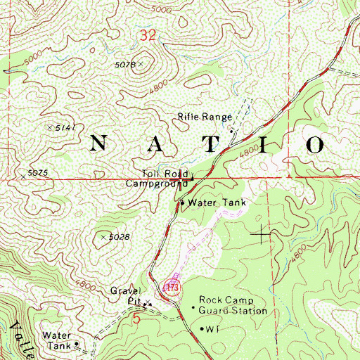 Topographic Map of Toll Road Campground, CA