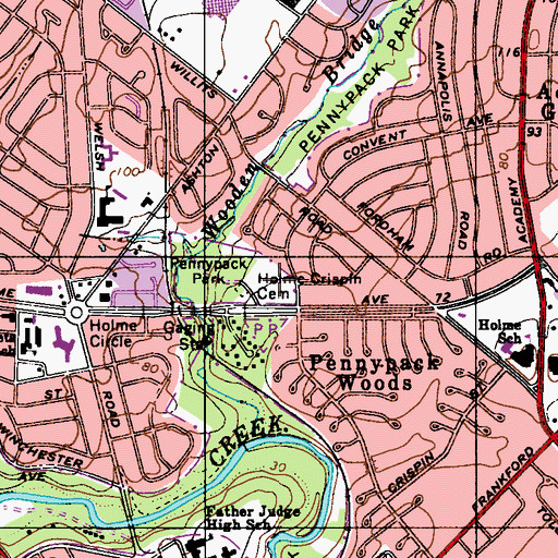 Topographic Map of Holme Crispin Park, PA