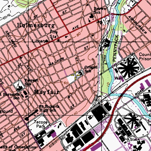 Topographic Map of Holmesburg Playground, PA