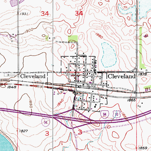 Topographic Map of Cleveland Post Office, ND