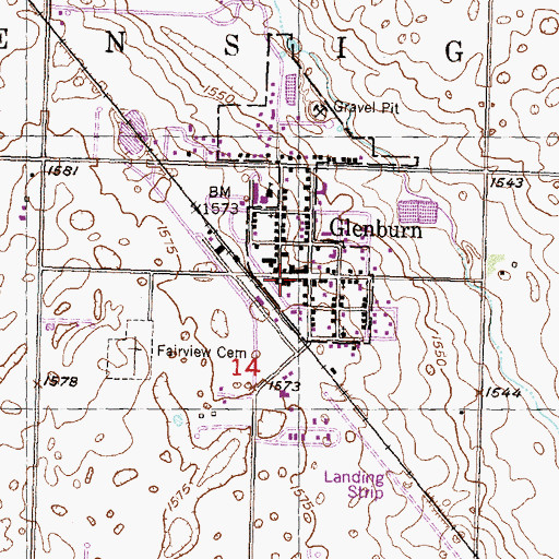 Topographic Map of Glenburn Post Office, ND
