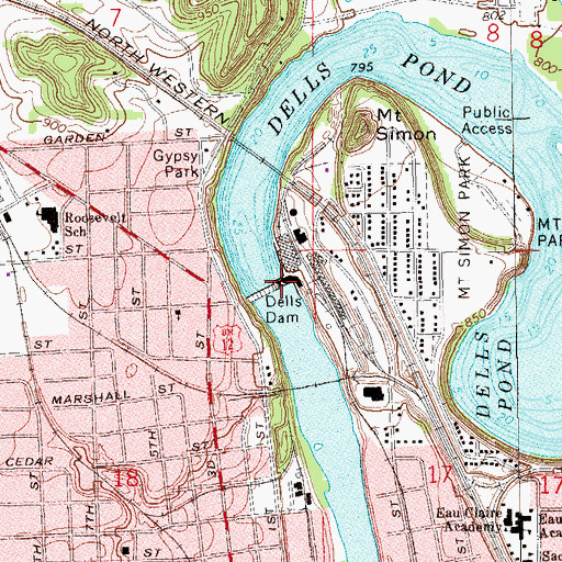 Topographic Map of Dells Hydro Generating Station, WI