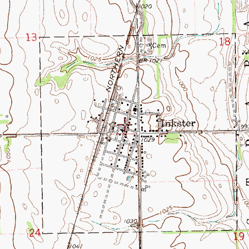 Topographic Map of Inkster Post Office, ND