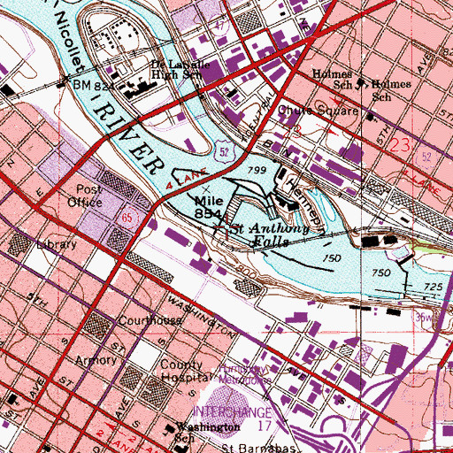 Topographic Map of Hennepin Island Hydro Generating Station, MN