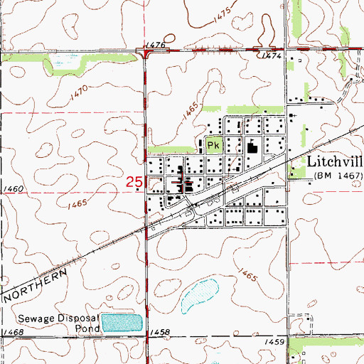 Topographic Map of Litchville Post Office, ND