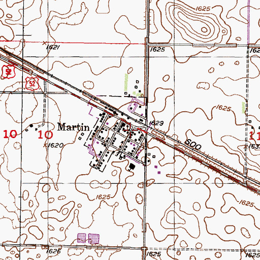 Topographic Map of Martin Post Office (historical), ND