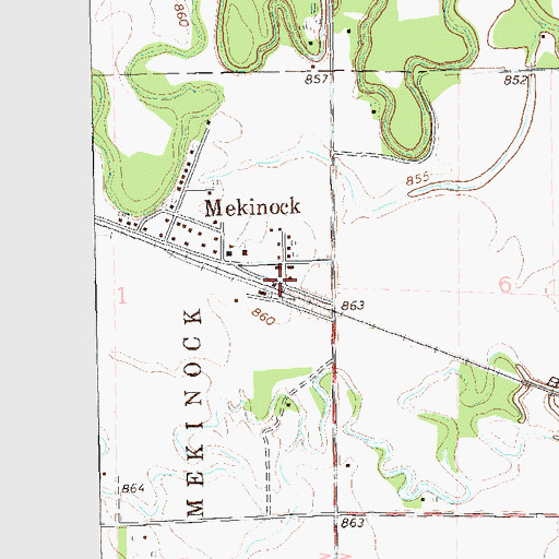 Topographic Map of Mekinock Post Office, ND