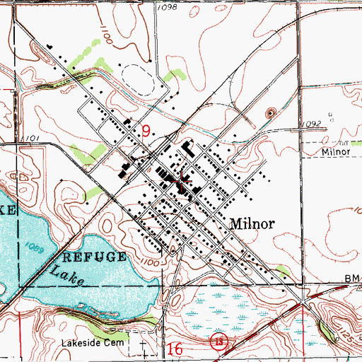 Topographic Map of Milnor Post Office, ND
