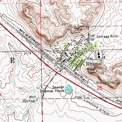 Topographic Map of Rhame Post Office, ND