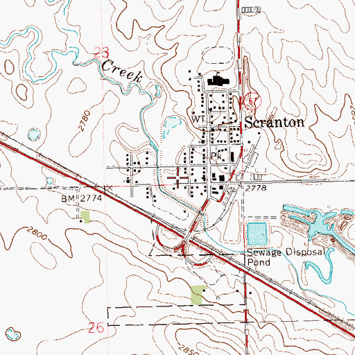 Topographic Map of Scranton Post Office, ND