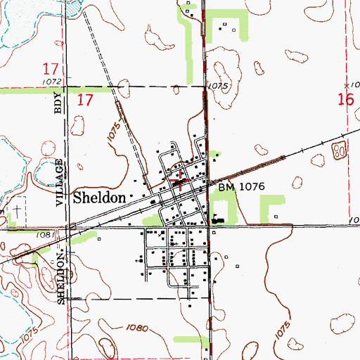 Topographic Map of Sheldon Post Office, ND